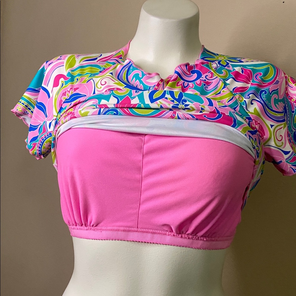 No Boundaries Pink Multicolor flower Design Crop top with lined shelf bra 💖 S - Picture 6 of 7